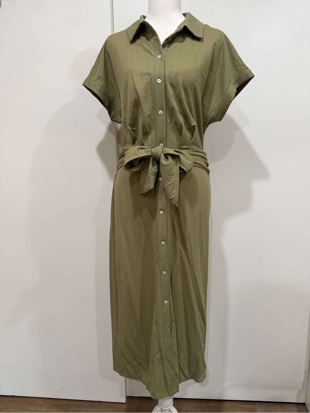 Mango Olive Button-Front Midi Shirt Dress
